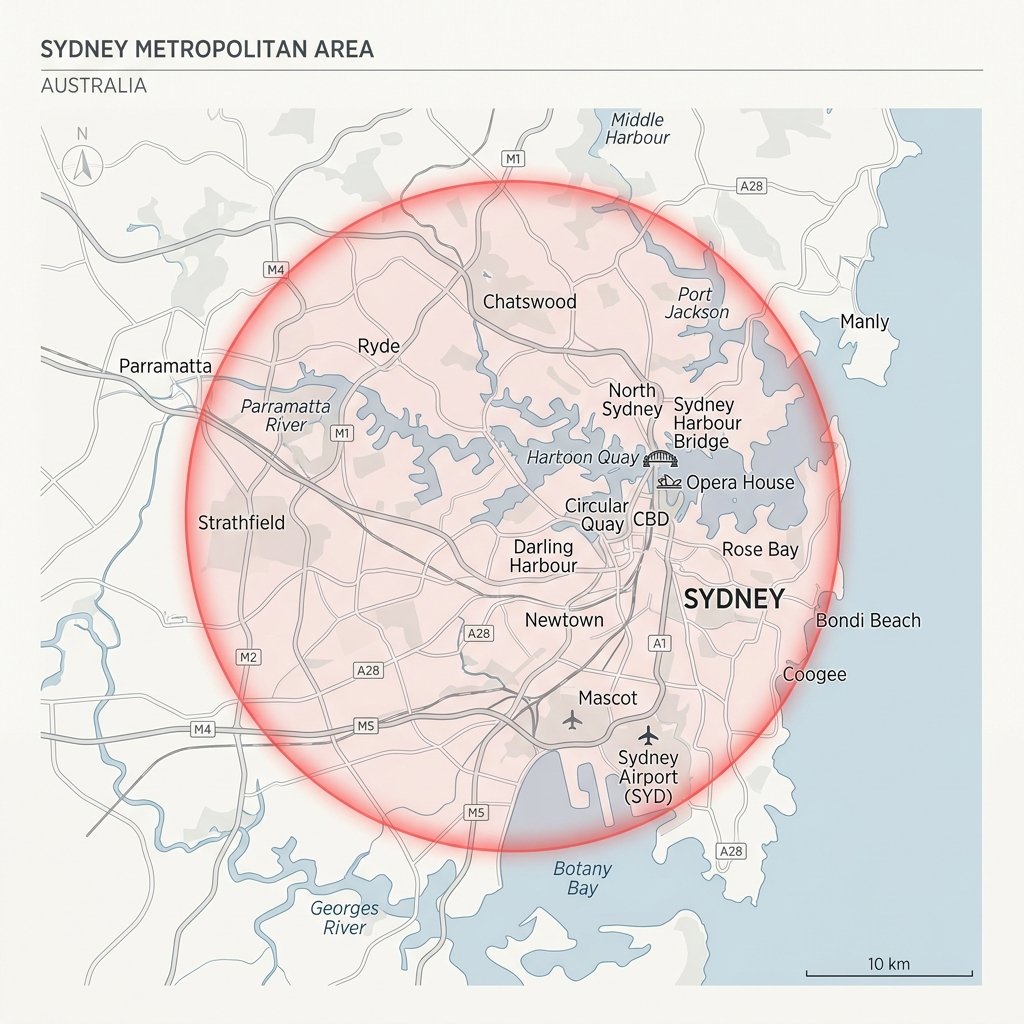 Map showing our Sydney service coverage area
